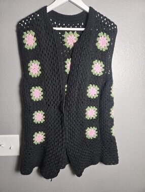 Handmade Granny Square Crochet Vest Size Large